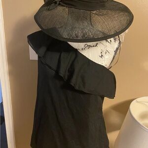 New Theory One Shoulder Top Damarill Ruffled Cotton -Black L